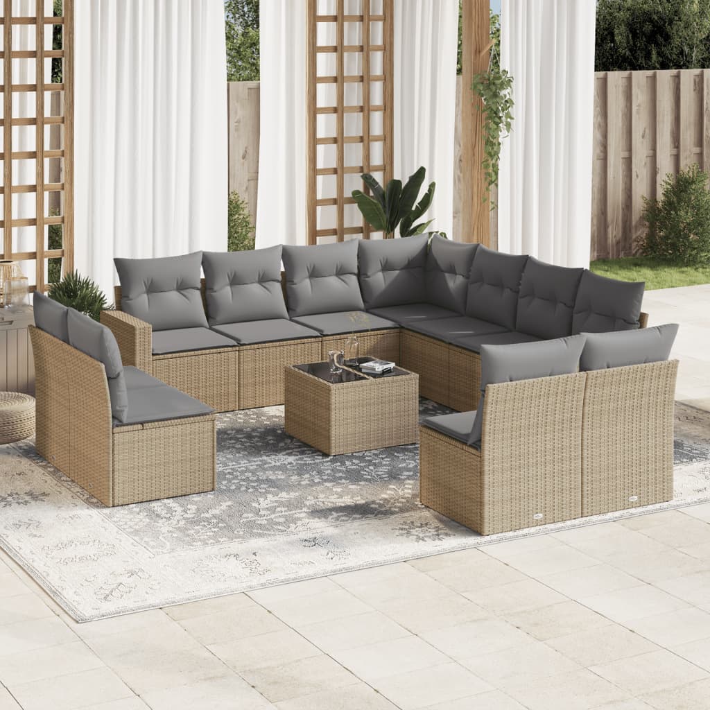 Set Divani da Giardino 12 pz con Cuscini Beige in Polyrattan - homemem39