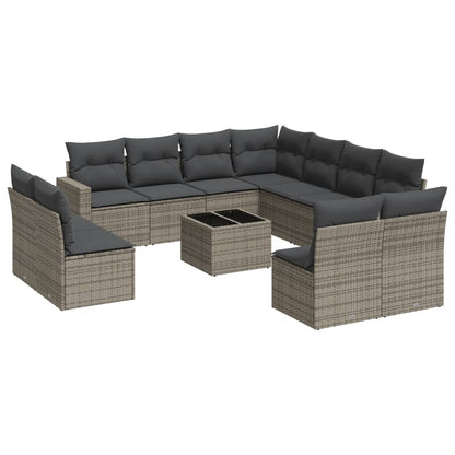 Set Divani da Giardino 12 pz con Cuscini Grigio in Polyrattan - homemem39