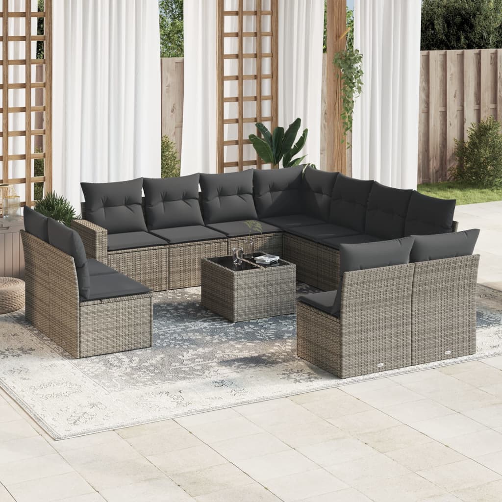 Set Divani da Giardino 12 pz con Cuscini Grigio in Polyrattan - homemem39