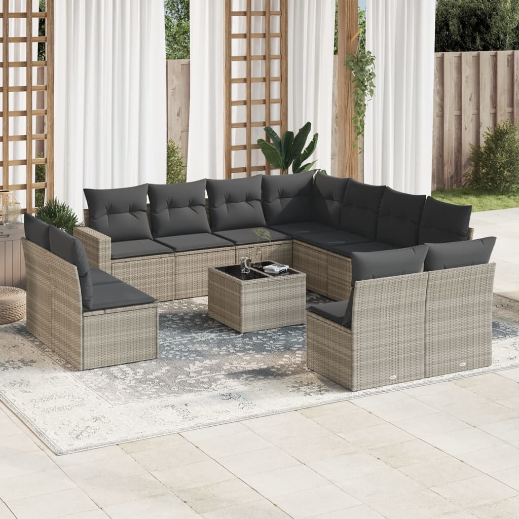 Set Divano Giardino 12 pz con Cuscini Grigio Chiaro Polyrattan - homemem39