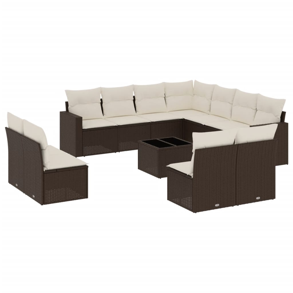 Set Divani da Giardino 12 pz con Cuscini Marrone in Polyrattan - homemem39