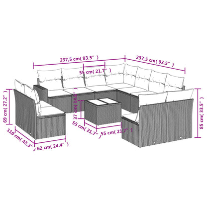 Set Divani da Giardino 12 pz con Cuscini Marrone in Polyrattan - homemem39