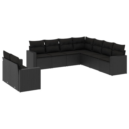 Set Divani da Giardino 9 pz con Cuscini Nero in Polyrattan - homemem39