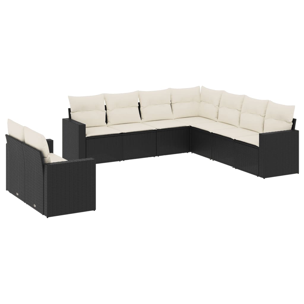 Set Divani da Giardino 9 pz con Cuscini Nero in Polyrattan - homemem39