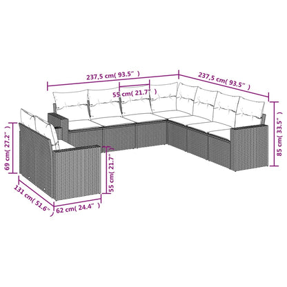 Set Divani da Giardino 9 pz con Cuscini Nero in Polyrattan - homemem39