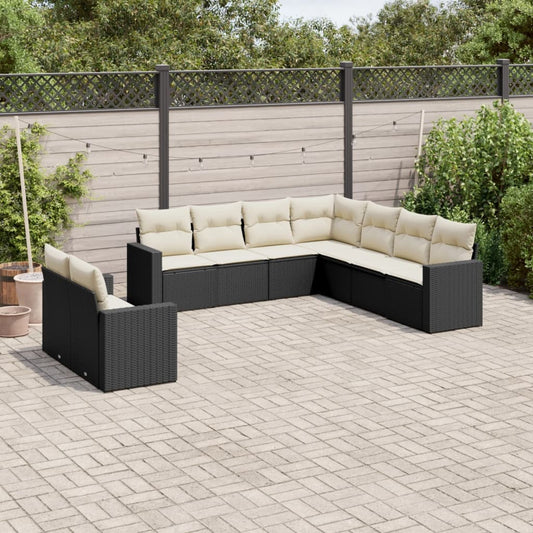 Set Divani da Giardino 9 pz con Cuscini Nero in Polyrattan - homemem39