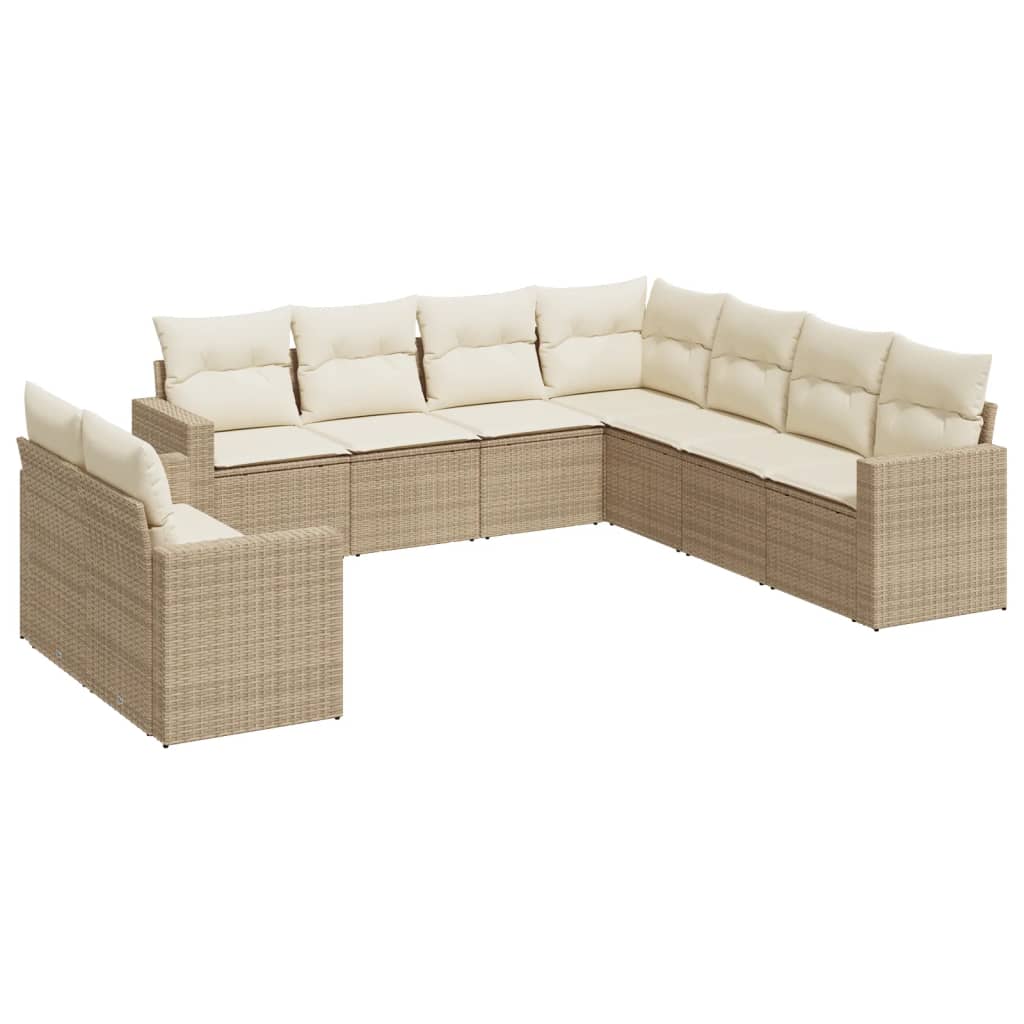 Set Divano da Giardino 9 pz con Cuscini Beige in Polyrattan - homemem39