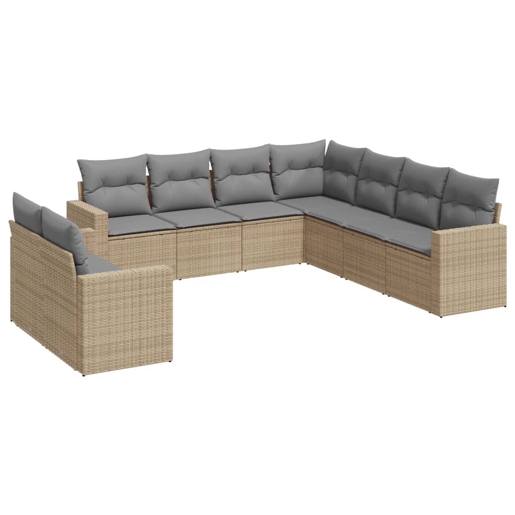 Set Divano da Giardino 9 pz con Cuscini Beige in Polyrattan - homemem39