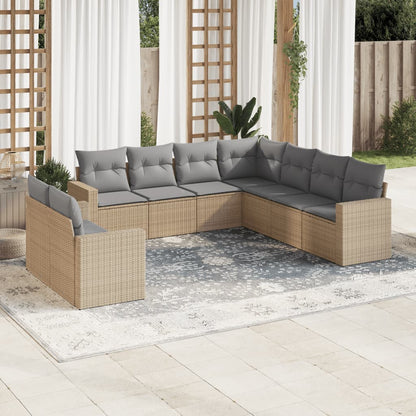 Set Divano da Giardino 9 pz con Cuscini Beige in Polyrattan - homemem39