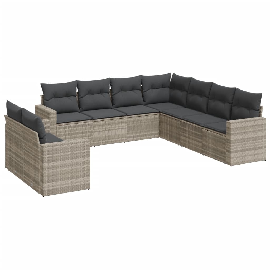 Set Divano da Giardino 9pz con Cuscini Grigio Chiaro Polyrattan - homemem39