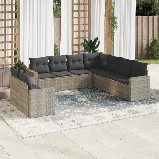 Set Divano da Giardino 9pz con Cuscini Grigio Chiaro Polyrattan - homemem39