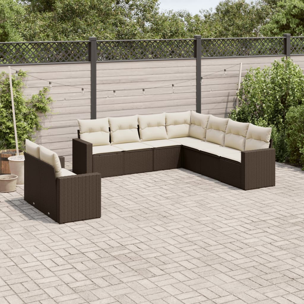 Set Divani da Giardino 9pz con Cuscini Marrone in Polyrattan - homemem39