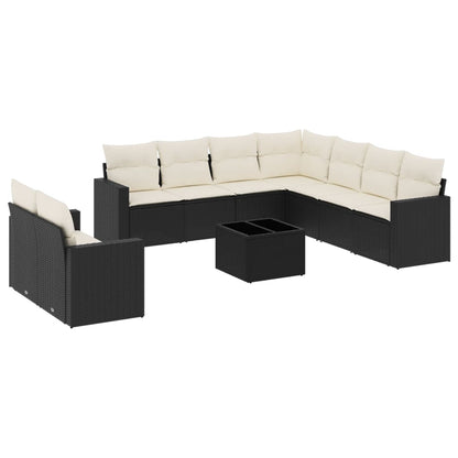 Set Divani da Giardino 10pz con Cuscini in Polyrattan Nero - homemem39