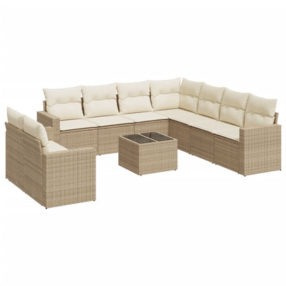 Set Divano da Giardino 10 pz con Cuscini Beige in Polyrattan - homemem39