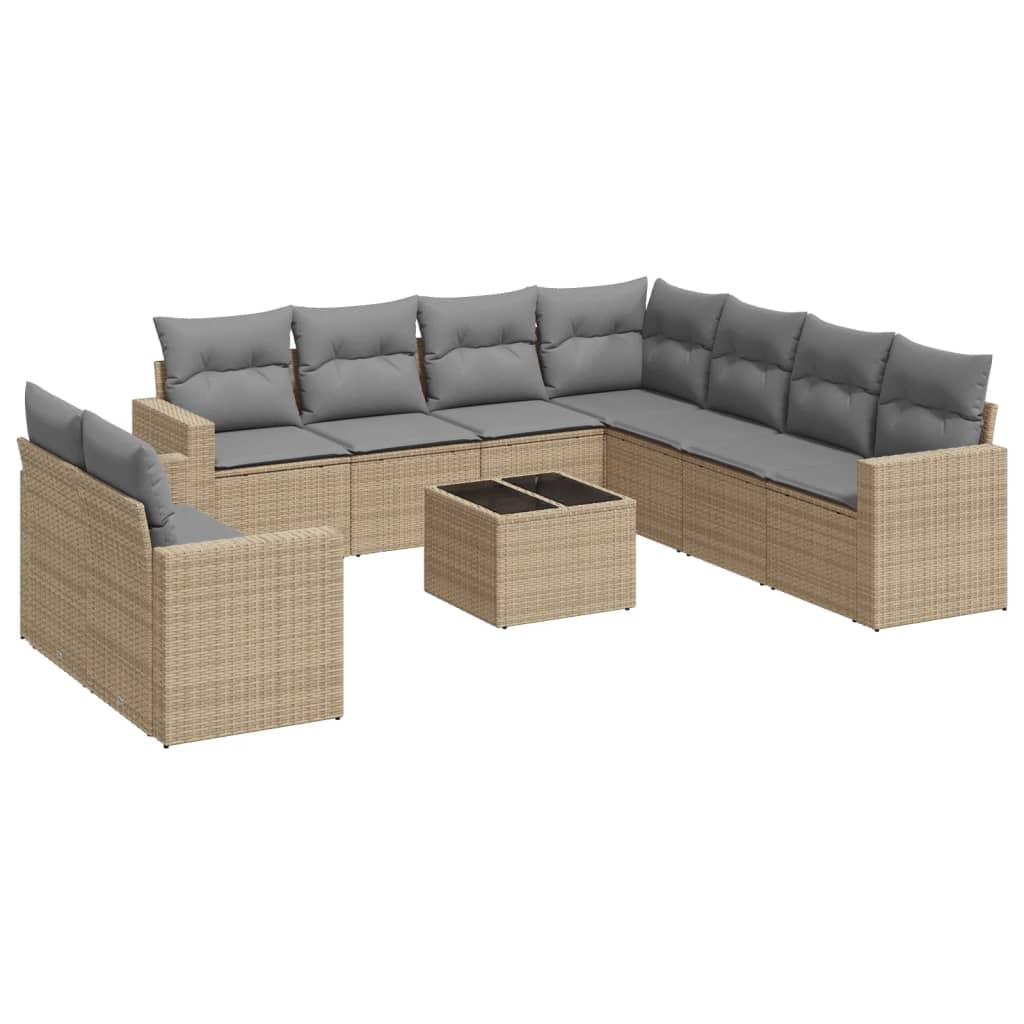 Set Divano da Giardino 10 pz con Cuscini Beige in Polyrattan - homemem39