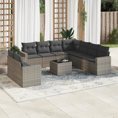 Set Divano da Giardino 10 pz con Cuscini Grigio in Polyrattan - homemem39