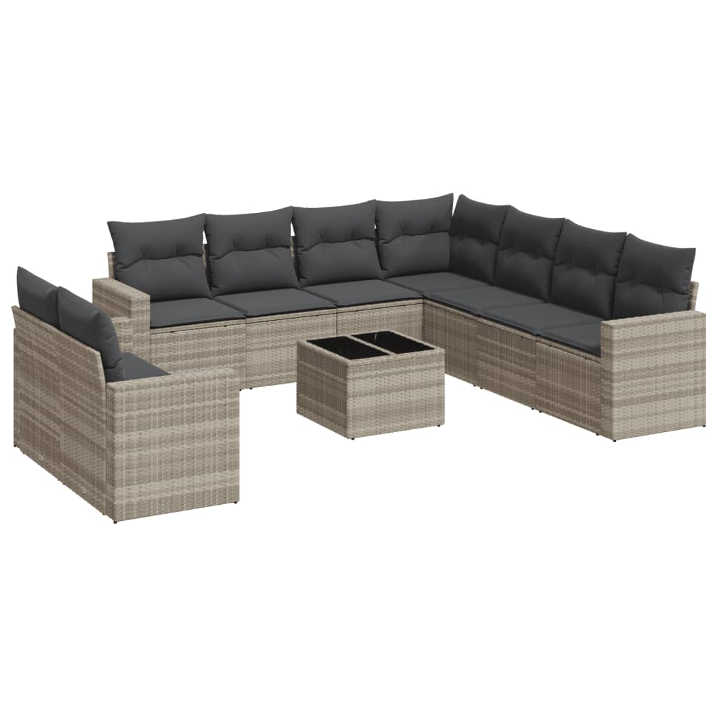 Set Divano Giardino 10 pz con Cuscini Grigio Chiaro Polyrattan - homemem39