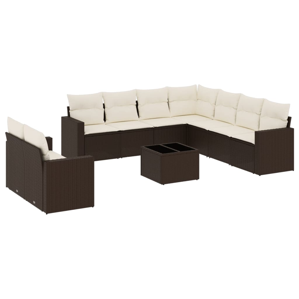 Set Divani da Giardino 10pz con Cuscini in Polyrattan Marrone - homemem39