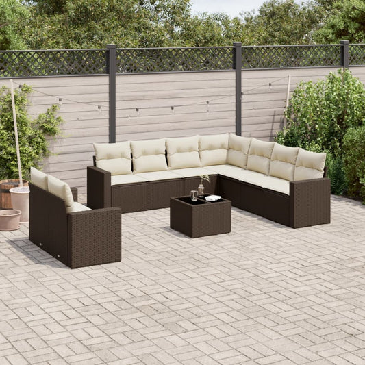 Set Divani da Giardino 10pz con Cuscini in Polyrattan Marrone