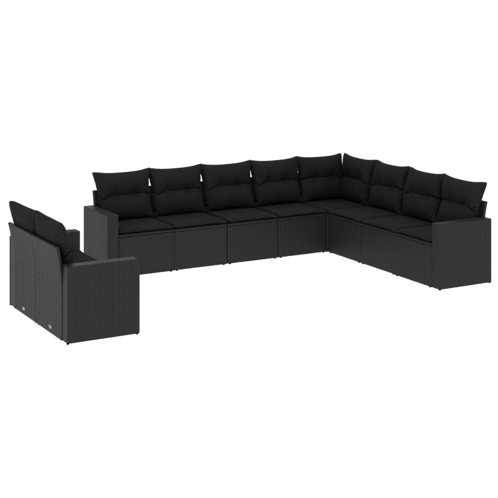 Set Divani da Giardino 10pz con Cuscini in Polyrattan Nero - homemem39