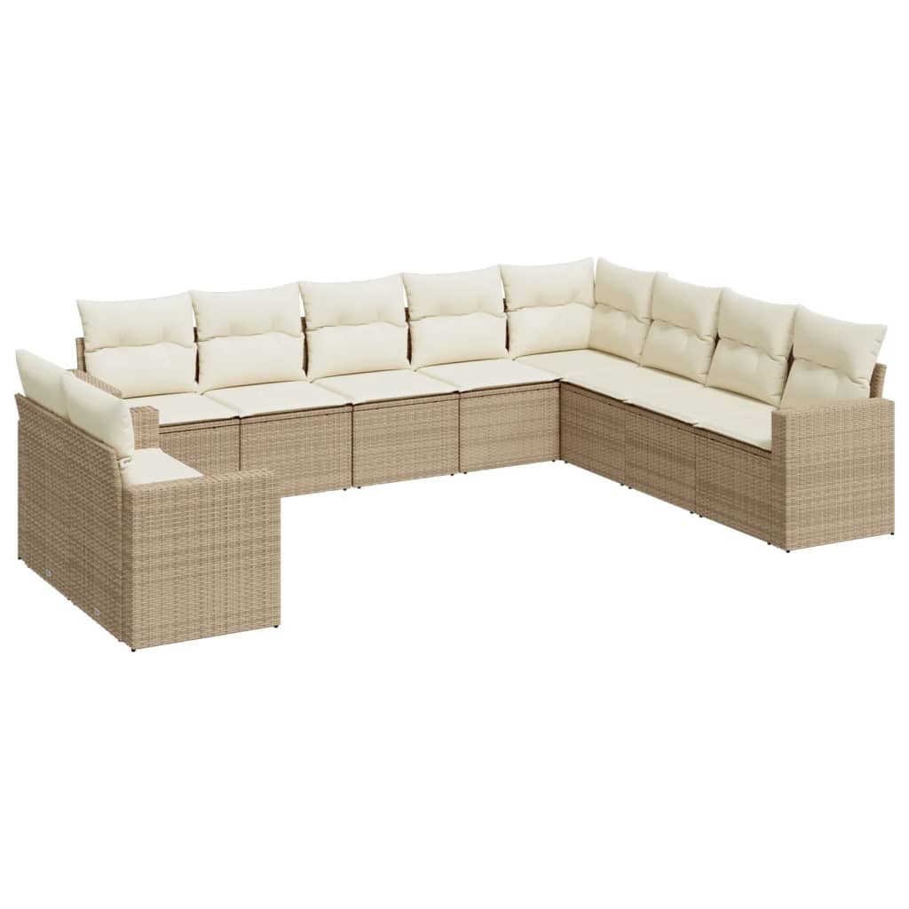 Set Divano da Giardino 10 pz con Cuscini Beige in Polyrattan - homemem39