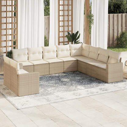 Set Divano da Giardino 10 pz con Cuscini Beige in Polyrattan - homemem39