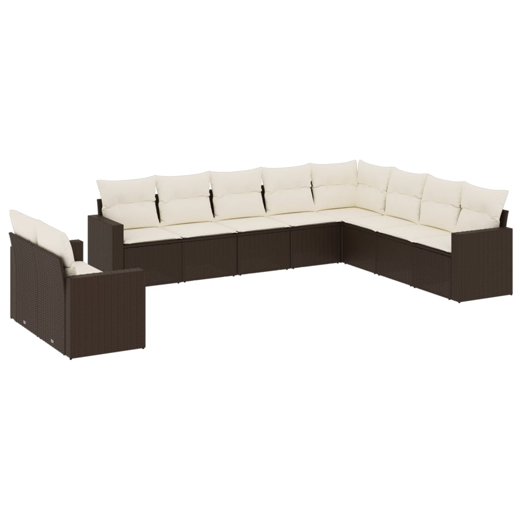 Set Divani da Giardino 10pz con Cuscini in Polyrattan Marrone - homemem39