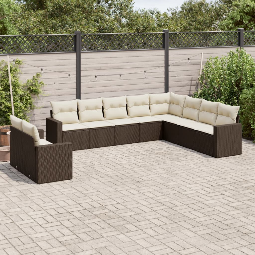 Set Divani da Giardino 10pz con Cuscini in Polyrattan Marrone - homemem39