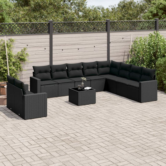 Set Divani da Giardino 11 pz con Cuscini in Polyrattan Nero - homemem39