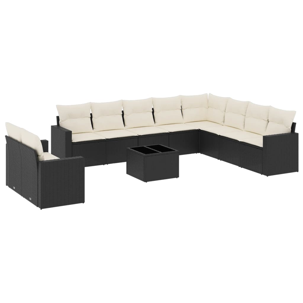 Set Divani da Giardino 11 pz con Cuscini in Polyrattan Nero - homemem39