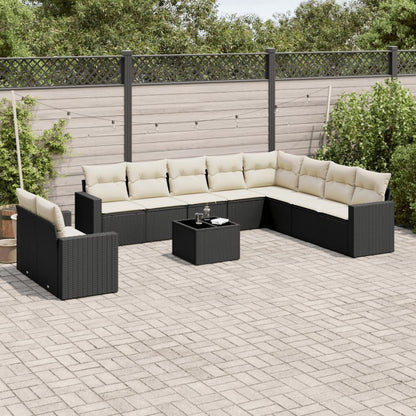 Set Divani da Giardino 11 pz con Cuscini in Polyrattan Nero - homemem39