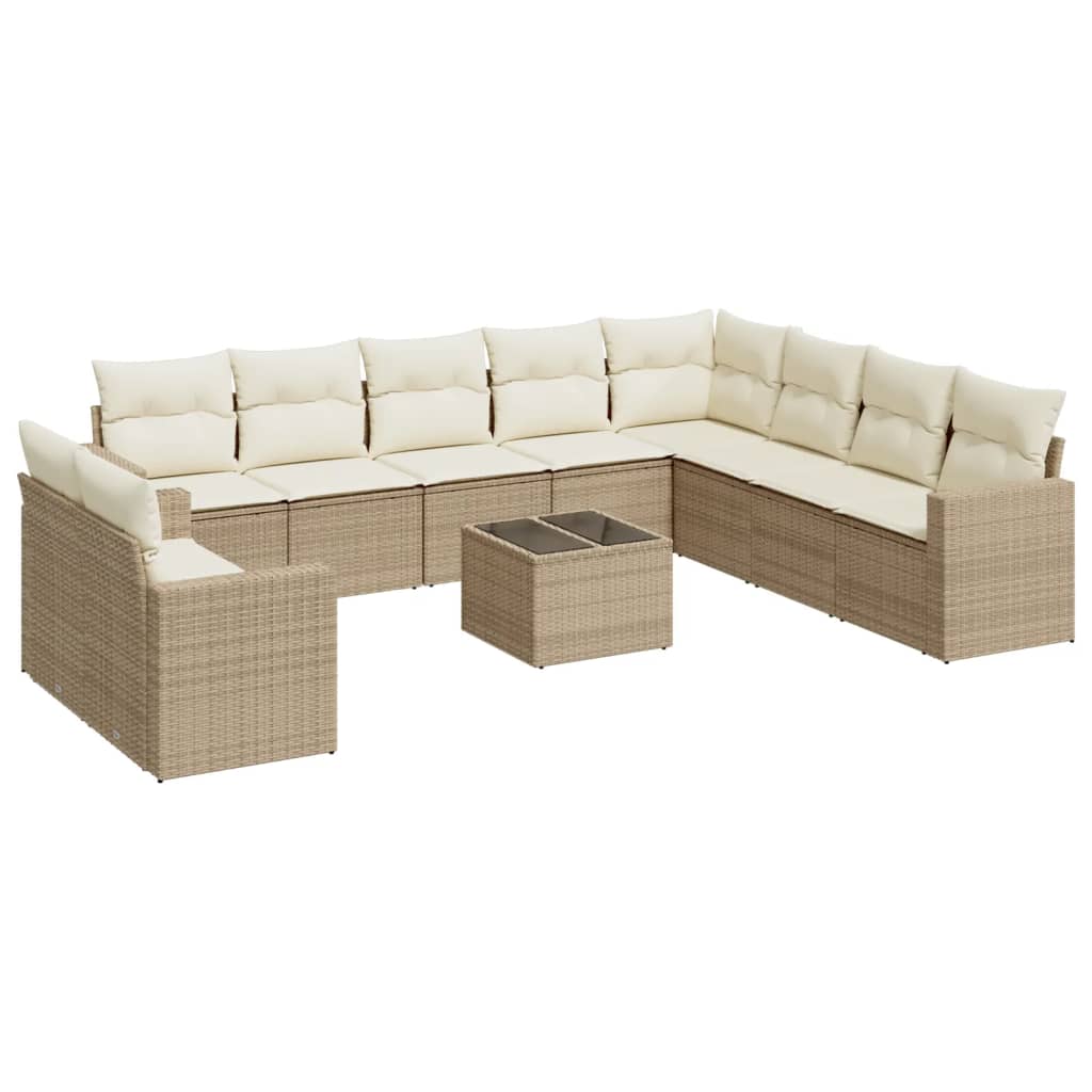 Set Divani da Giardino 11 pz con Cuscini Beige in Polyrattan - homemem39