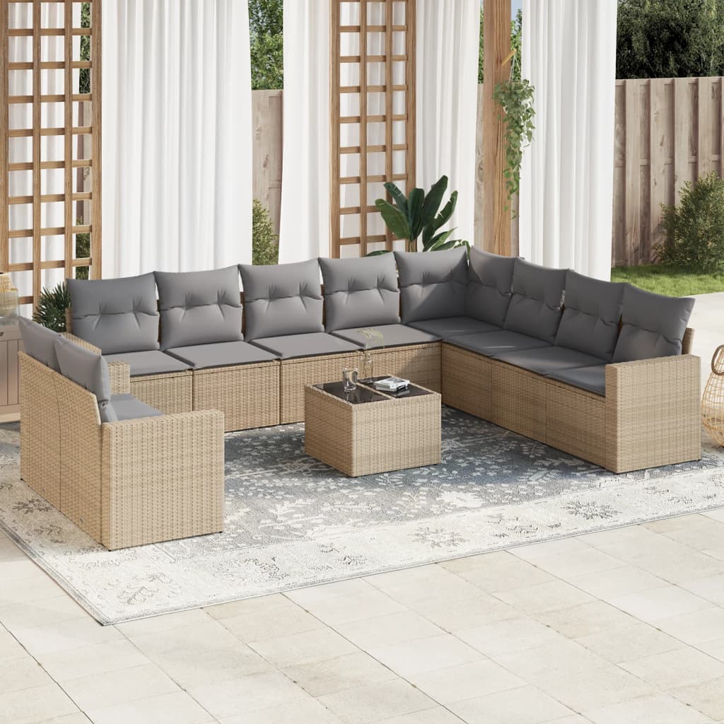 Set Divani da Giardino 11 pz con Cuscini Beige in Polyrattan - homemem39