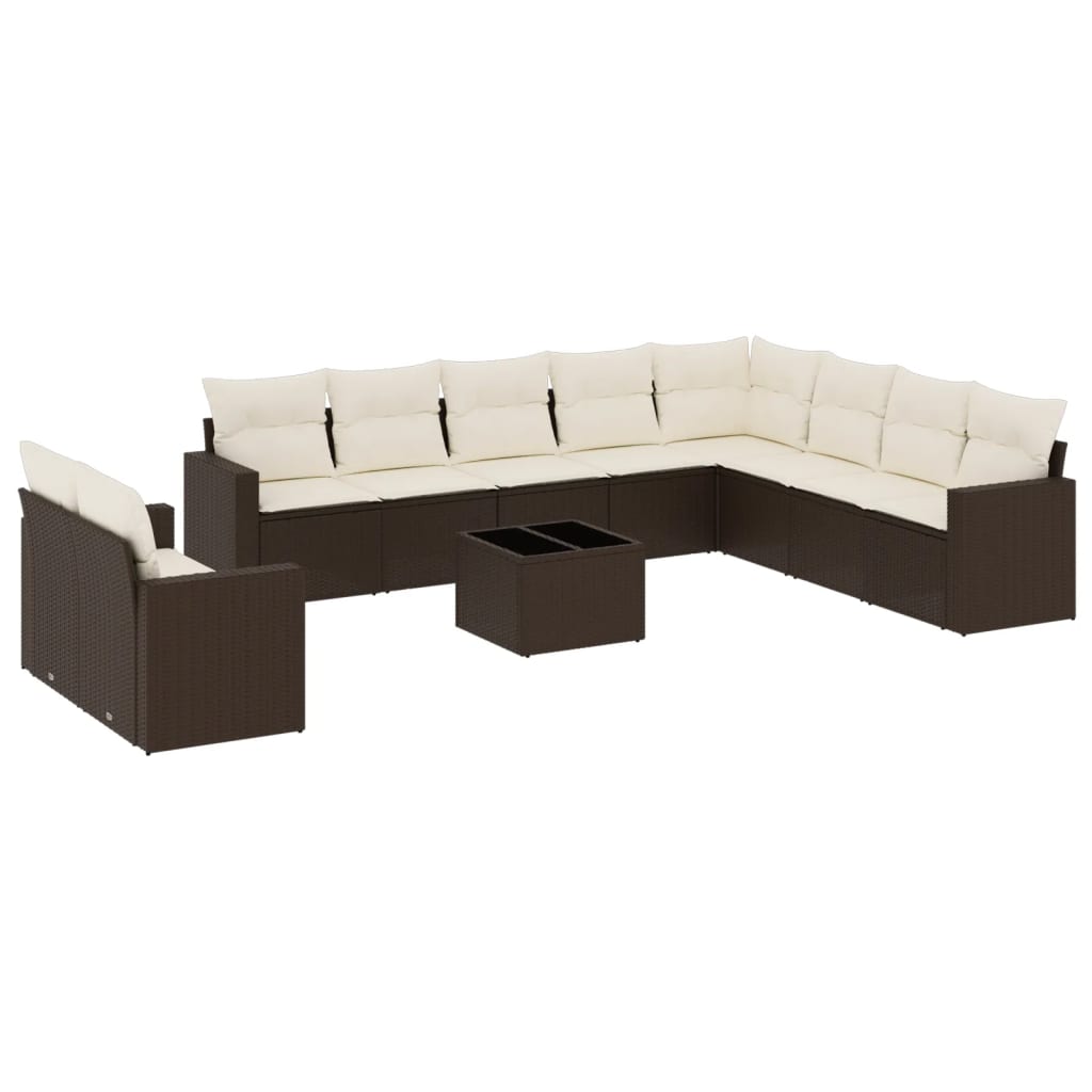 Set Divani da Giardino 11 pz con Cuscini Polyrattan Marrone - homemem39