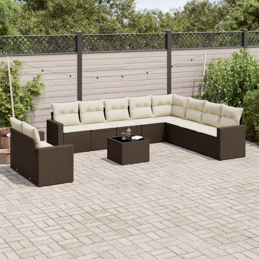 Set Divani da Giardino 11 pz con Cuscini Polyrattan Marrone