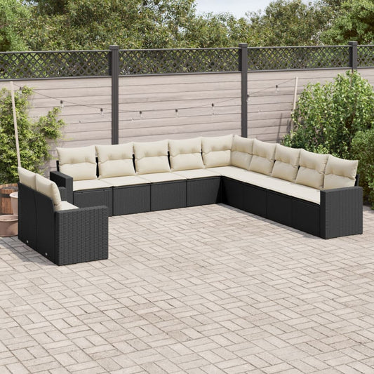 Set Divani da Giardino 11 pz con Cuscini in Polyrattan Nero - homemem39