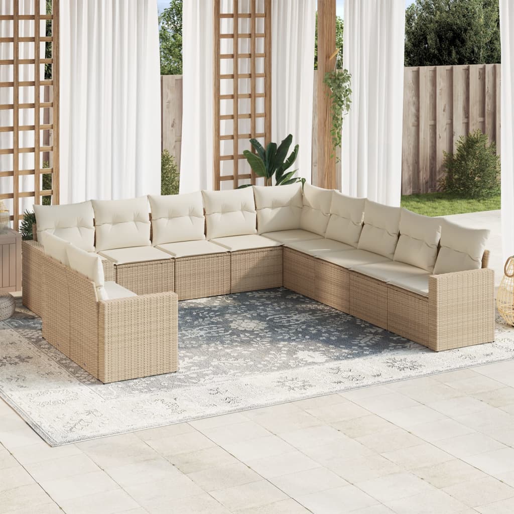 Set Divani da Giardino 11 pz con Cuscini Beige in Polyrattan - homemem39