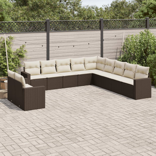 Set Divani da Giardino 11 pz con Cuscini Polyrattan Marrone - homemem39