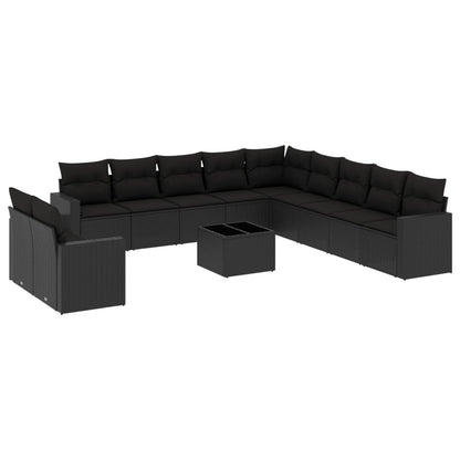 Set Divani da Giardino 12 pz con Cuscini Nero in Polyrattan - homemem39