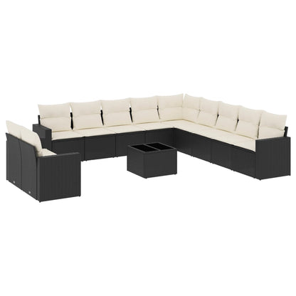 Set Divani da Giardino 12 pz con Cuscini Nero in Polyrattan - homemem39