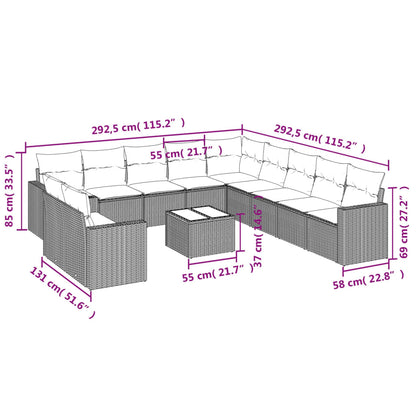 Set Divani da Giardino 12 pz con Cuscini Nero in Polyrattan - homemem39