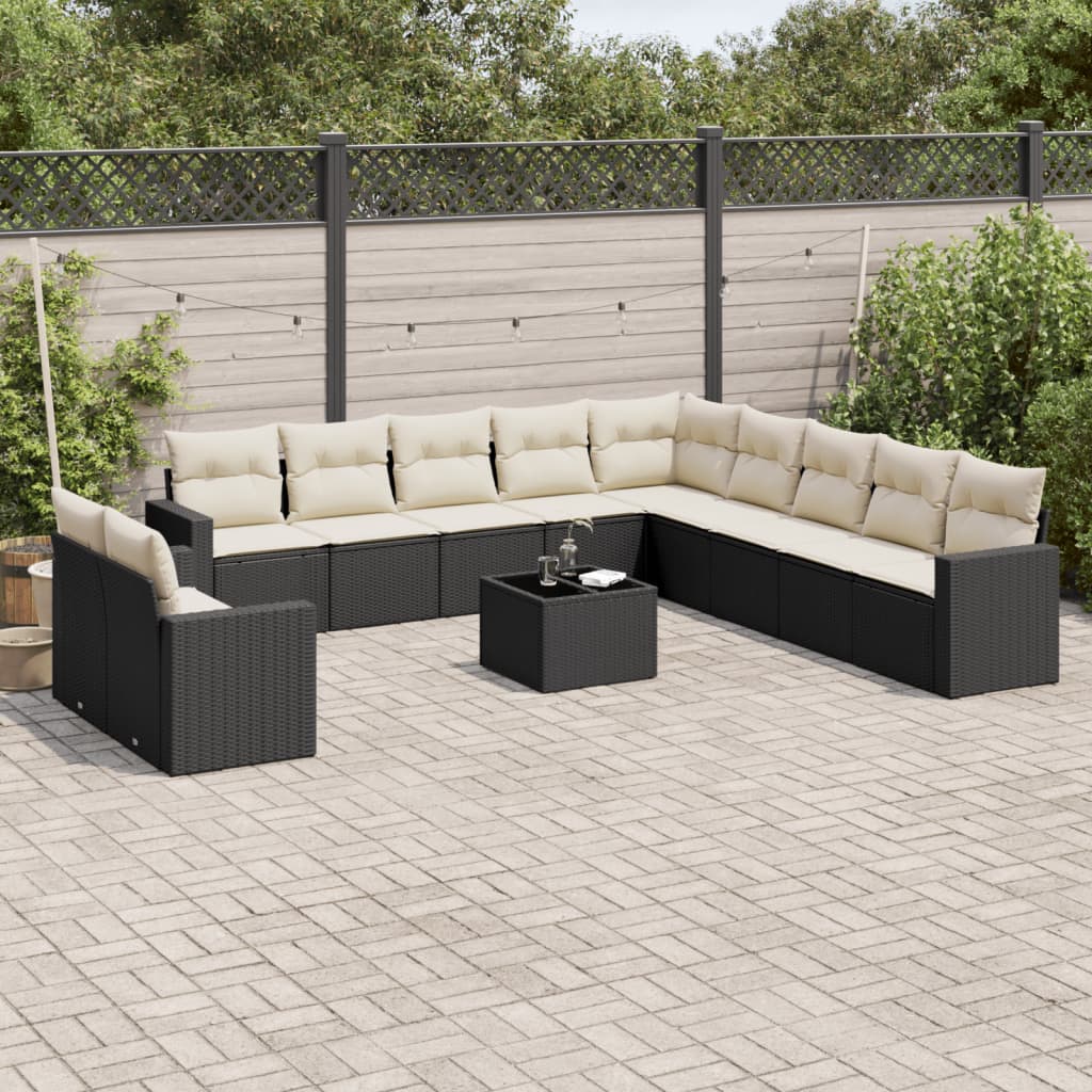 Set Divani da Giardino 12 pz con Cuscini Nero in Polyrattan - homemem39