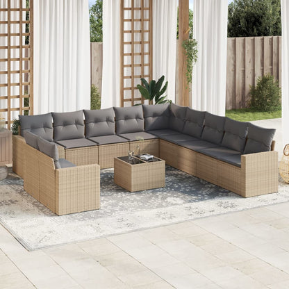 Set Divani da Giardino 12 pz con Cuscini Beige in Polyrattan - homemem39