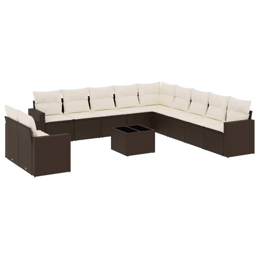 Set Divani da Giardino 12 pz con Cuscini Marrone in Polyrattan - homemem39