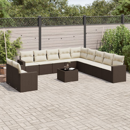 Set Divani da Giardino 12 pz con Cuscini Marrone in Polyrattan