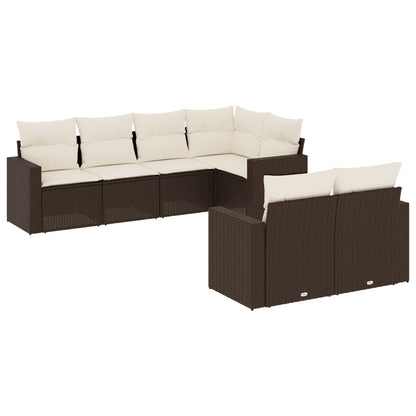 Set Divani da Giardino 7 pz con Cuscini Marrone in Polyrattan - homemem39