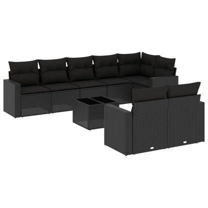 Set Divani da Giardino 9 pz con Cuscini Nero in Polyrattan - homemem39