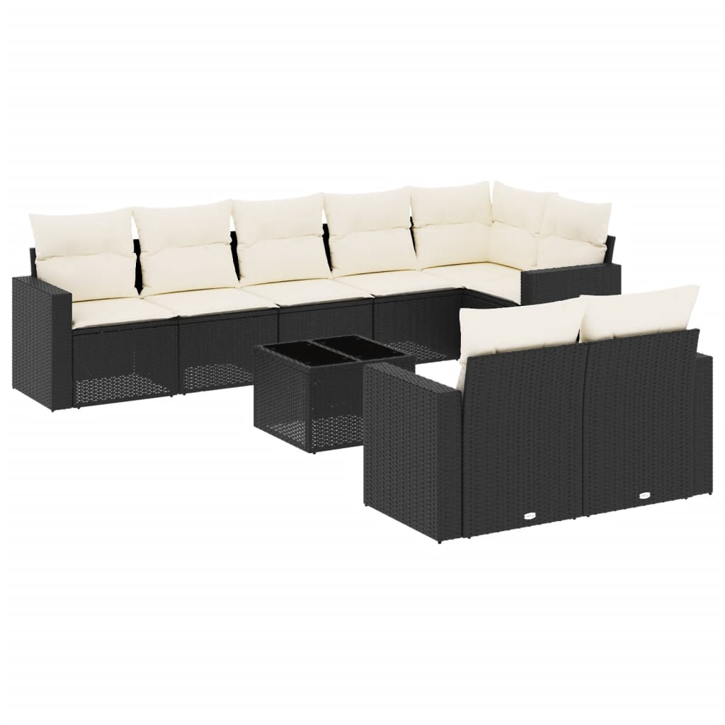 Set Divani da Giardino 9 pz con Cuscini Nero in Polyrattan - homemem39