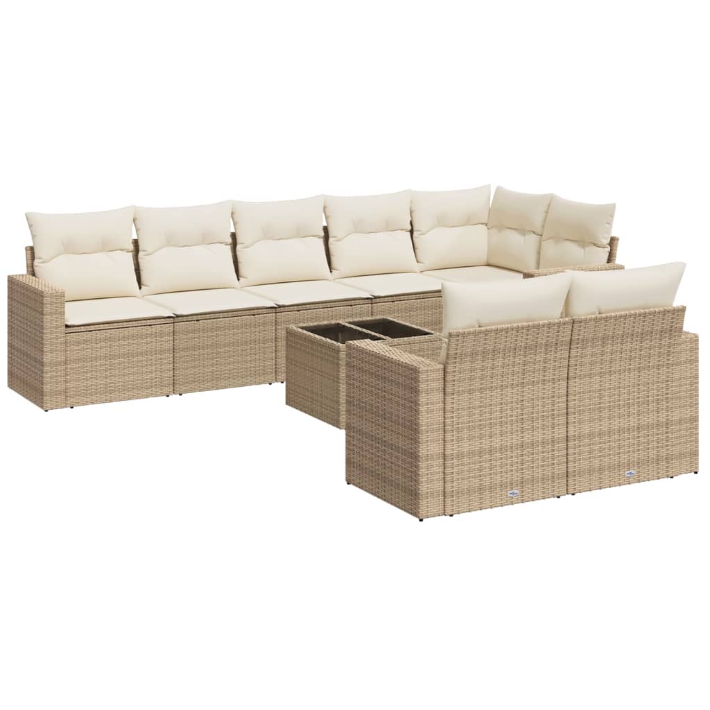 Set Divano da Giardino 9 pz con Cuscini Beige in Polyrattan - homemem39