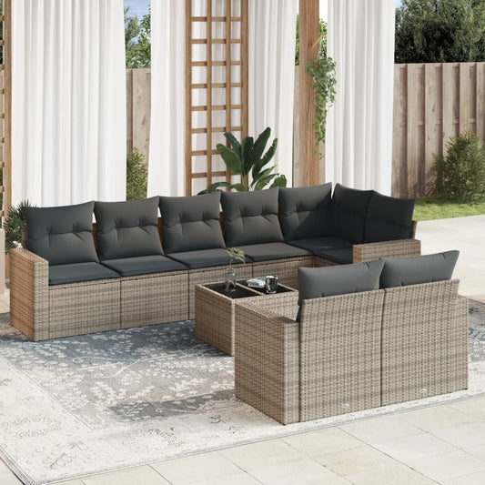 Set Divano da Giardino 9 pz con Cuscini Grigio in Polyrattan - homemem39